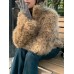 Fashion Women's Faux Fur Coat Stand Collar Covered Button Long Sleevebrown Loose Thick Warm Jackets Winter 