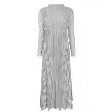 Patchwork Pleated Dress Long Sleeve Half Turtleneck Patchwork Luxury Birthday Party Dresses Female