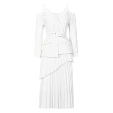 Elegant 2 Pieces Set Women Camisole Off Shoulder Single Breasted Top + A Line Skirt Office Lady Luxury New 