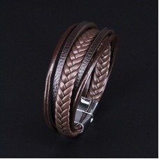 Multi layer handmade woven bracelet for men, European and American jewelry, leather rope magnetic suction vintage bracelet