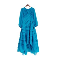 Patchwork Irregular Dress Women Full Lantern Sleeve Round Collar A Line High Waist Holiday Clothing New 