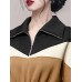 Color Block Women Dress Lapel Full Sleeve Elastic Waist Medium Long New  Fashion Vintage Style Female Cloth 