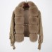 Patchwork Faur Fur Women Coat Full Sleeve Knitted Solid Color V Neck Versatile Elegant Outwear Clothing New