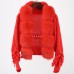 Patchwork Faur Fur Women Coat Full Sleeve Knitted Solid Color V Neck Versatile Elegant Outwear Clothing New