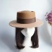 Gradient camel color matching retro British woolen flat top hat women's autumn and winter felt wide-brimmed