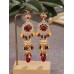 Fashionable and personalized micro diamond earrings Thai retro women's long luxurious imitation large gemstone bell tassel earrings