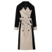 Elegant Contrast Color Patchwork Woolen Coat Women Long Sleeve With Lace-up Cashmere Overcoat  Autumn 