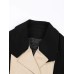 Elegant Contrast Color Patchwork Woolen Coat Women Long Sleeve With Lace-up Cashmere Overcoat  Autumn 