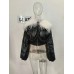 Fashion Women's Spliced Wool Collar Warm Coat Winter  New Long Sleeves Zippers Cotton-padded Jacket Female