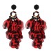 Handmade fabric floral leopard print tassel earrings