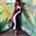 Black and white color block crew neck casual dress for ladies