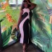 Black and white color block crew neck casual dress for ladies