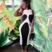 Black and white color block crew neck casual dress for ladies