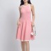 Hot Summer Sleeveless Baby Pink Sweet Women Knitting Ball Gown Quality Halter Tank Dress