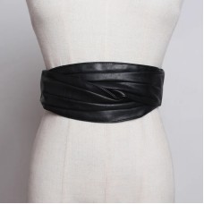 Pu Leather Black Red Pleated Spliced Long Wide Belt Personality Women New Fashion Tide All-match Spring