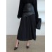 Casual Patchwork Pu Skirt For Women High Waist Midi Folds Pleated Skirts Female  Spring Fashion Clothing Style