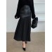 Casual Patchwork Pu Skirt For Women High Waist Midi Folds Pleated Skirts Female  Spring Fashion Clothing Style