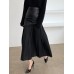 Casual Patchwork Pu Skirt For Women High Waist Midi Folds Pleated Skirts Female  Spring Fashion Clothing Style
