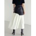 Casual Patchwork Pu Skirt For Women High Waist Midi Folds Pleated Skirts Female  Spring Fashion Clothing Style