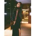 Evening Party Black Dress Women Feather Design Long Sleeve Soft Velvet Dress  Spring New Fashion Wear