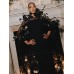 Evening Party Black Dress Women Feather Design Long Sleeve Soft Velvet Dress  Spring New Fashion Wear