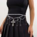 Cross tassel waist chain, female decorative body chain, imitation pearl retro beaded waist chain