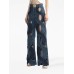 Autumn New Personalized Hollow Fried Dough Twists Wide Leg Pants Contrast Metal Decoration Straight High Waist Jeans Women