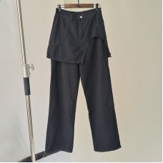 European and American Fake Two Piece Casual Pants New Fashion Versatile High Waist Group Control Design Sense Straight Leg Jeans