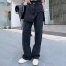 European and American Fake Two Piece Casual Pants New Fashion Versatile High Waist Group Control Design Sense Straight Leg Jeans