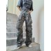 Street trendy hip-hop style casual pants from Europe and America, autumn 2023 new high waisted straight tube multi pocket jeans