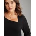 Diagonal collar off shoulder casual fashion versatile knitted long sleeved top