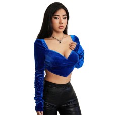 Chicken neckline ultra long sleeved velvet versatile fashionable temperament top Chicken neckline ultra long sleeved velvet versatile fashionable temperament top