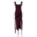Summer and Autumn New Fashionable and Sexy Wooden Ear Edge Spliced Temperament Split Dress