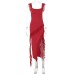 Summer and Autumn New Fashionable and Sexy Wooden Ear Edge Spliced Temperament Split Dress