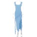 Summer and Autumn New Fashionable and Sexy Wooden Ear Edge Spliced Temperament Split Dress