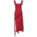 Summer and Autumn New Fashionable and Sexy Wooden Ear Edge Spliced Temperament Split Dress