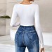 Twisted Square Neck Knitted Long sleeved Fashion Casual Open Navel Top