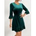 Round necked slim fit ruffle edge short skirt velvet dress