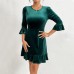 Round necked slim fit ruffle edge short skirt velvet dress