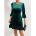 Round necked slim fit ruffle edge short skirt velvet dress