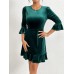 Round necked slim fit ruffle edge short skirt velvet dress