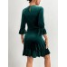 Round necked slim fit ruffle edge short skirt velvet dress