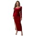 Slim fit bag buttocks split chicken heart collar mid length dress velvet