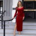 Slim fit bag buttocks split chicken heart collar mid length dress velvet