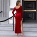 Slim fit bag buttocks split chicken heart collar mid length dress velvet
