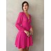 Waist cinched V-neck bubble sleeve A-line skirt mini dress
