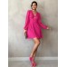 Waist cinched V-neck bubble sleeve A-line skirt mini dress