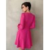 Waist cinched V-neck bubble sleeve A-line skirt mini dress
