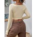 Slim fit V-neck twisted fashionable knitted sweater ultra short long sleeved top