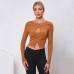 Round neck long sleeved knitted versatile solid color slim fit hollow top
